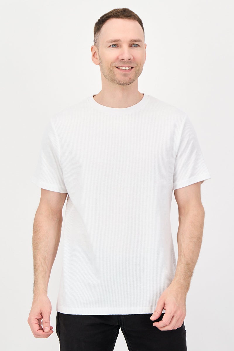 Bench Men Crew Neck Ribbed Short Sleeve T-Shirt, White - Image 1